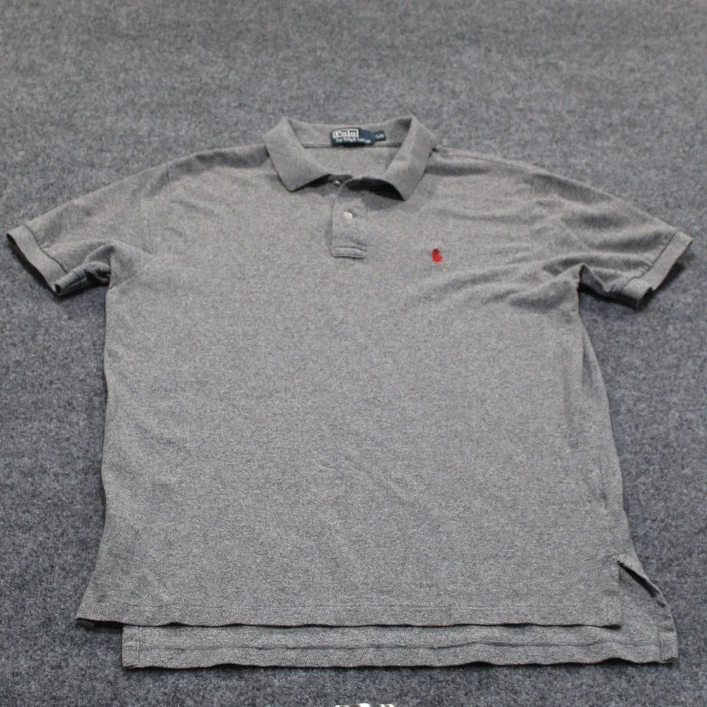 Polo Ralph Lauren‎ Men's Gray Heathered Short Sleeve Polo Shirt L/G Damaged